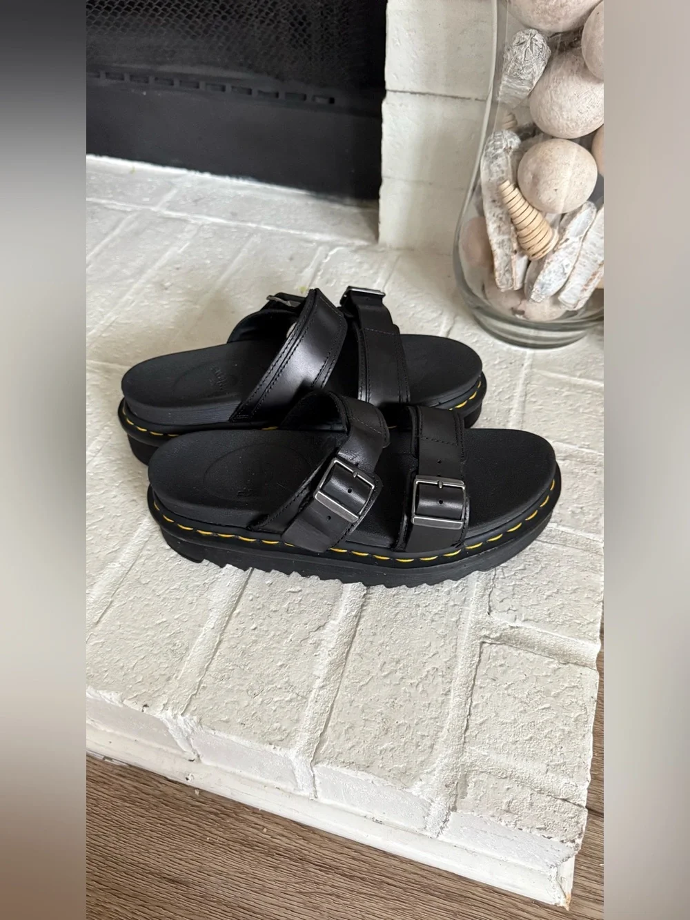 Dr. Martens Josef Hydro Leather Platform Sandals Black Double Buckle EU 38 US 6 - Picture 2 of 11